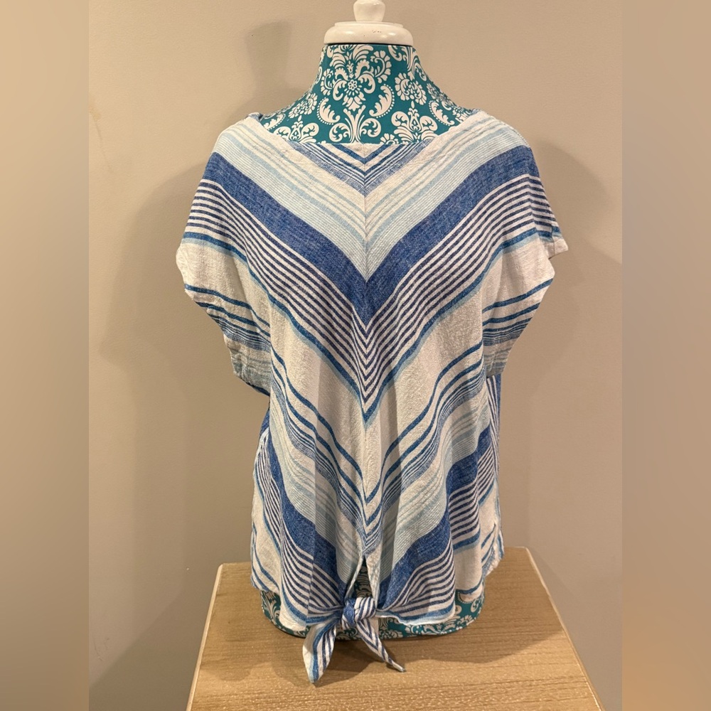 CHARLIE B Blue and White Striped Tie-Front Top